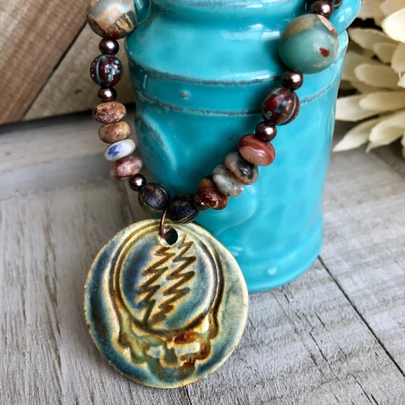 Handmade by me Jewelry - Grateful Dead Steal Your Face Beaded Necklace